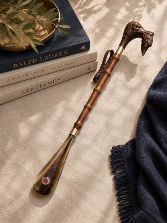 Vintage Other - Vintage Italian Hand-Carved Hunting Dog Shoehorn with Game Bird – Horn & Wood –